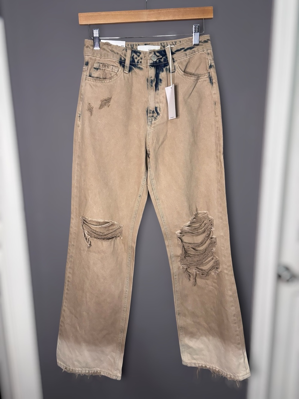 VERVET Leslie 90's Vintage Flate Tan Bleach Wash Distressed Jeans 25